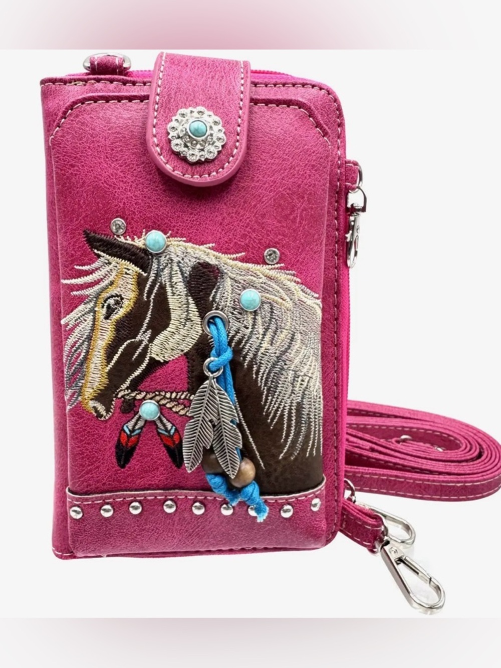 Pink Western Horse Embroidered Wristlet Clutch